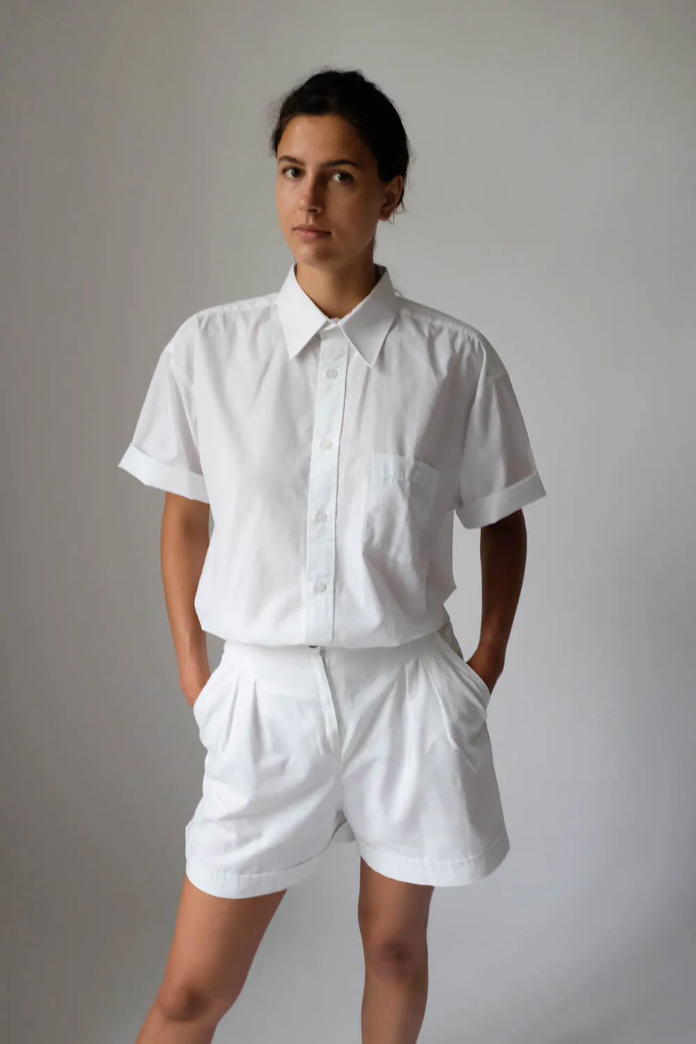 0034_PLEATED WHITE VINTAGE SHORTS