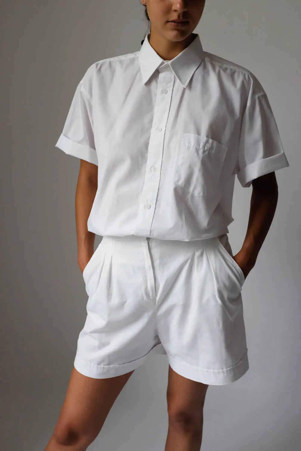 0034_PLEATED WHITE VINTAGE SHORTS