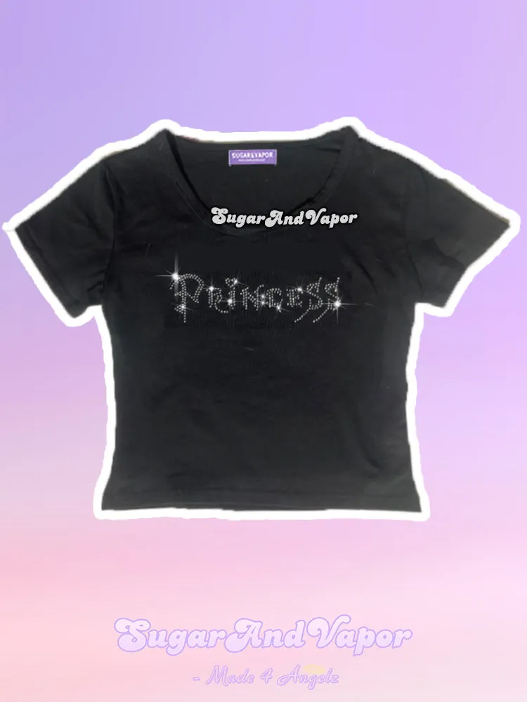 2000s Bling Princess Text Crop Tee