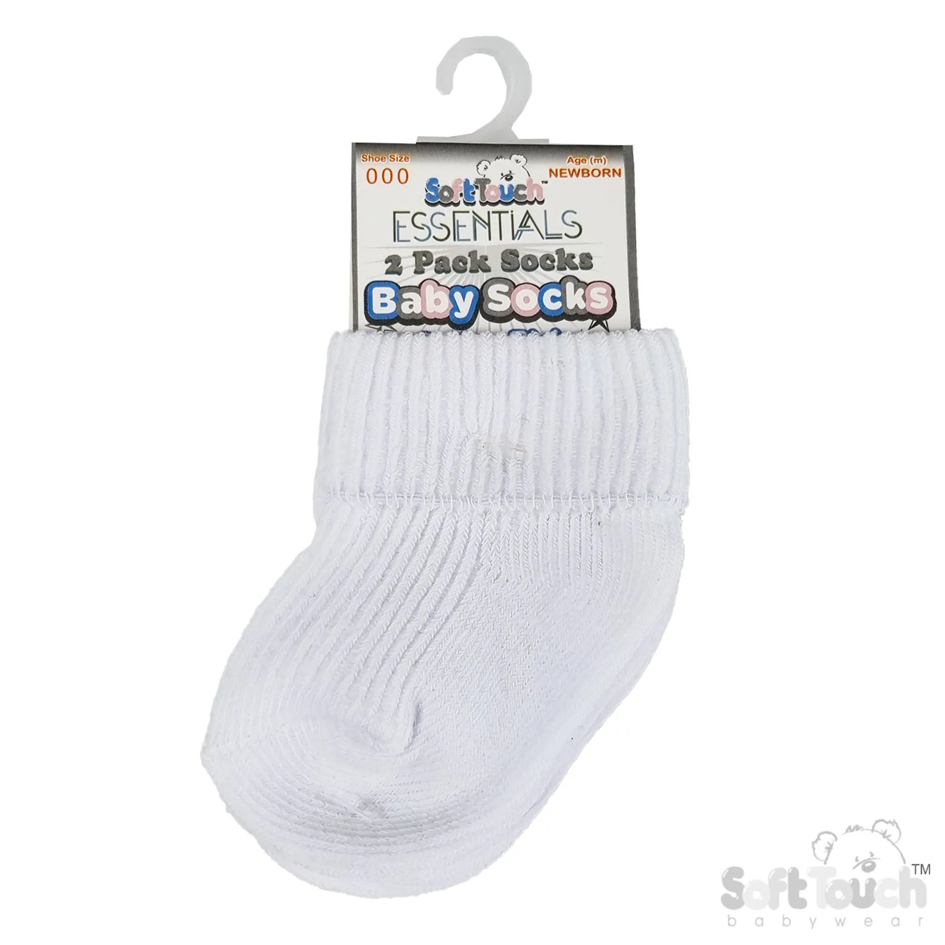 2PK WHITE 0-3M PLAIN TOT SOCKS (PK6) (0-3 Months) S901-W