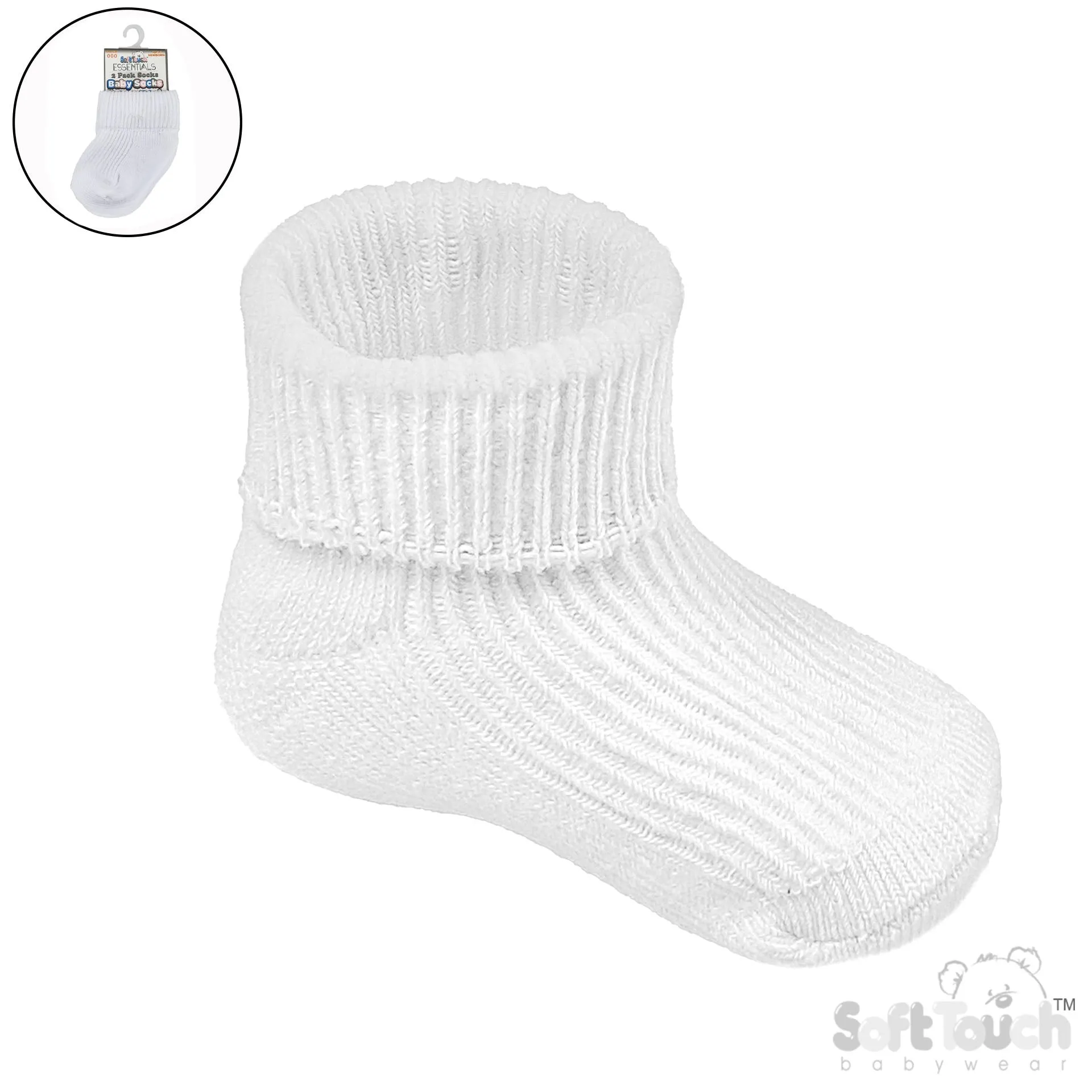 2PK WHITE 0-3M PLAIN TOT SOCKS (PK6) (0-3 Months) S901-W