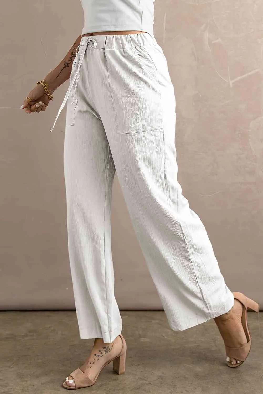 5 Elegant Drawstring Crinkle Wide Leg Pants (S - 2X)