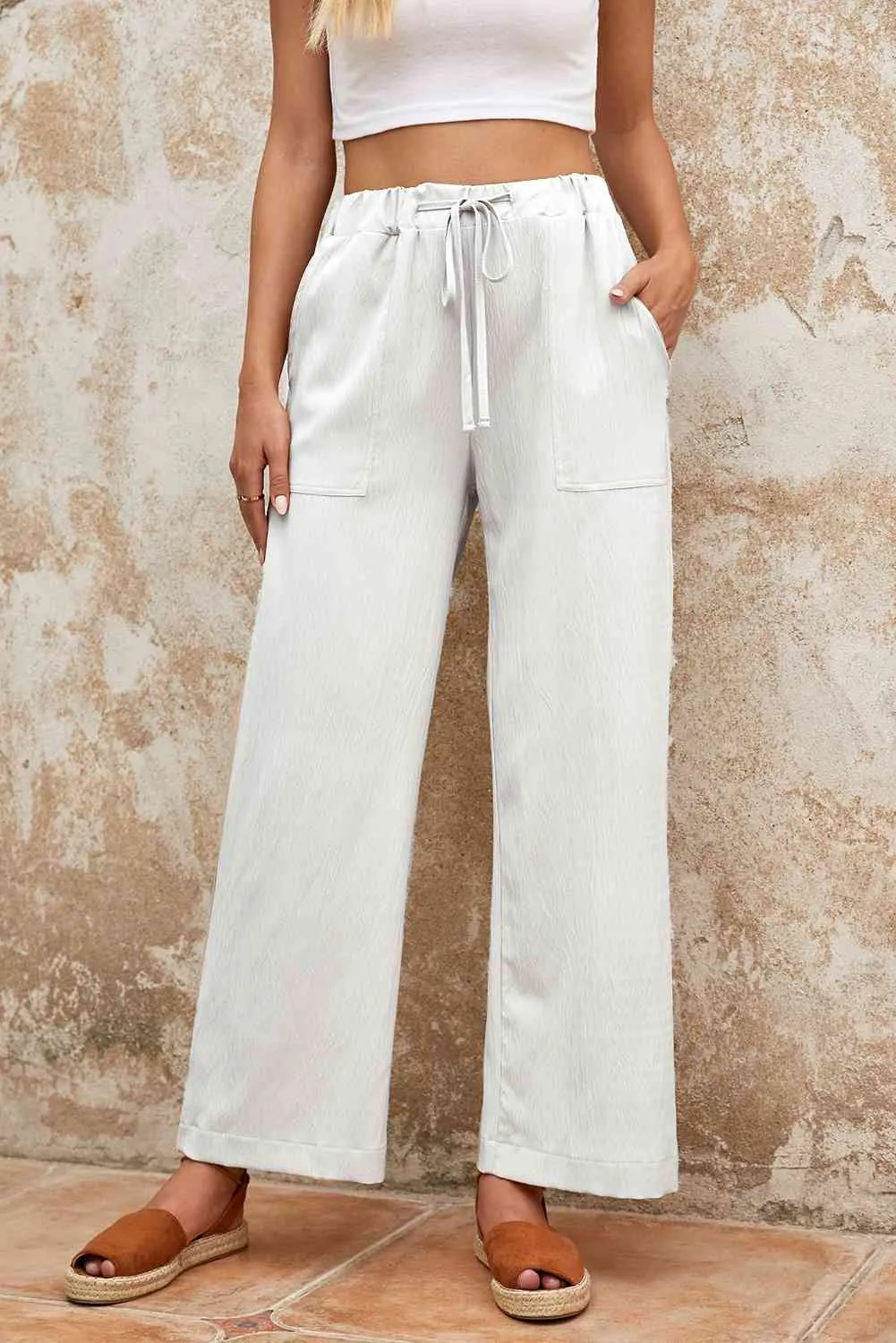 5 Elegant Drawstring Crinkle Wide Leg Pants (S - 2X)