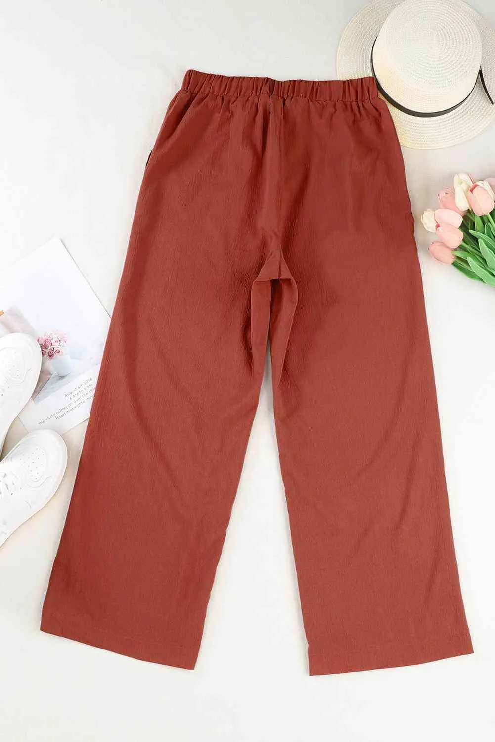 5 Elegant Drawstring Crinkle Wide Leg Pants (S - 2X)