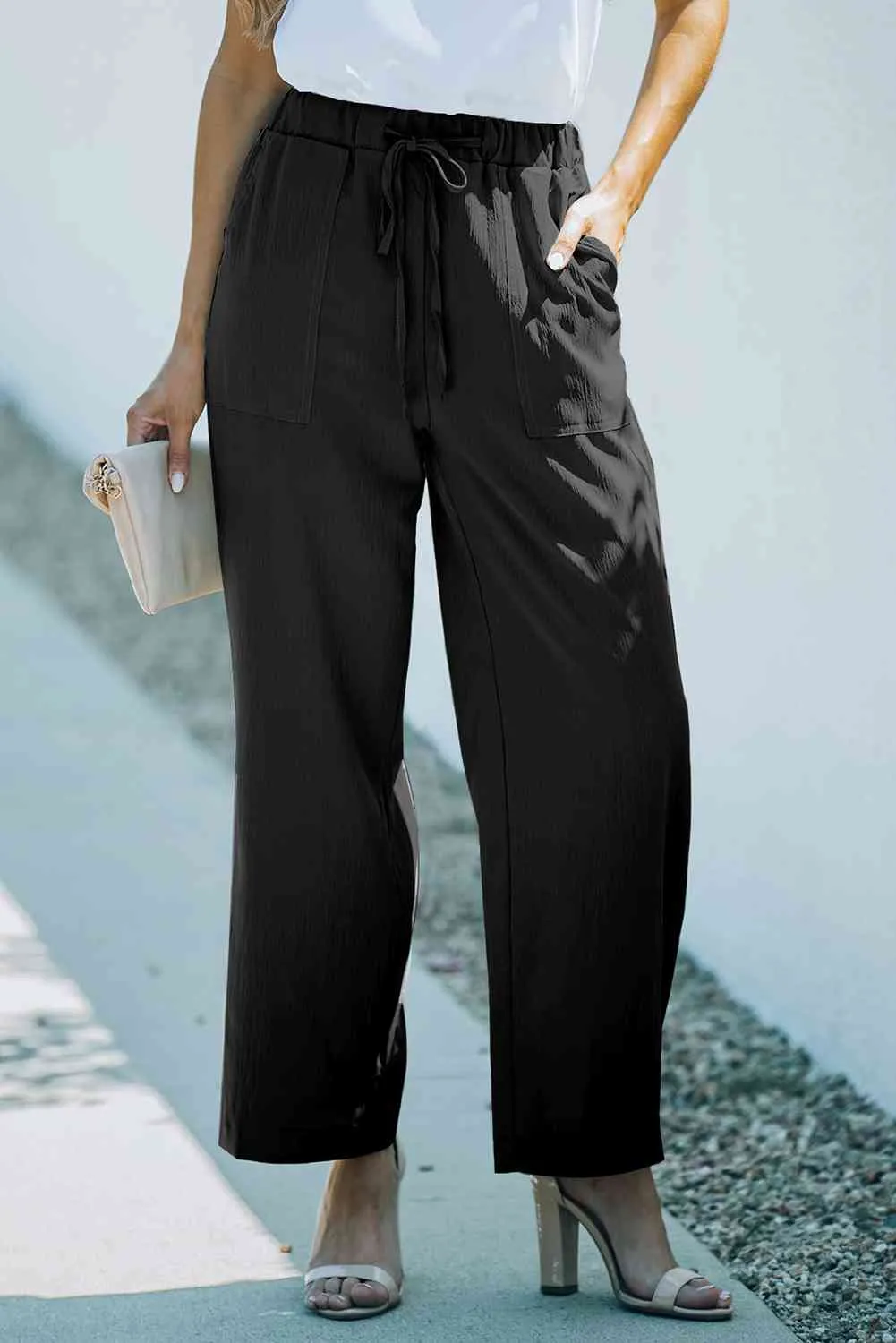 5 Elegant Drawstring Crinkle Wide Leg Pants (S - 2X)