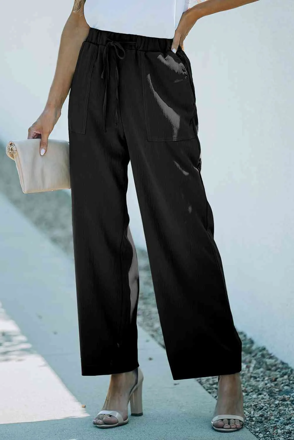 5 Elegant Drawstring Crinkle Wide Leg Pants (S - 2X)