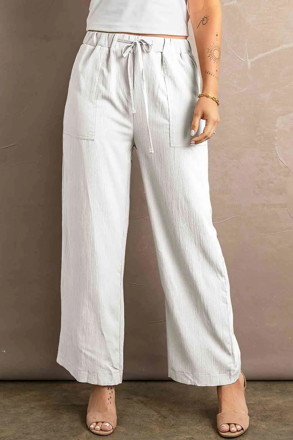 5 Elegant Drawstring Crinkle Wide Leg Pants (S - 2X)