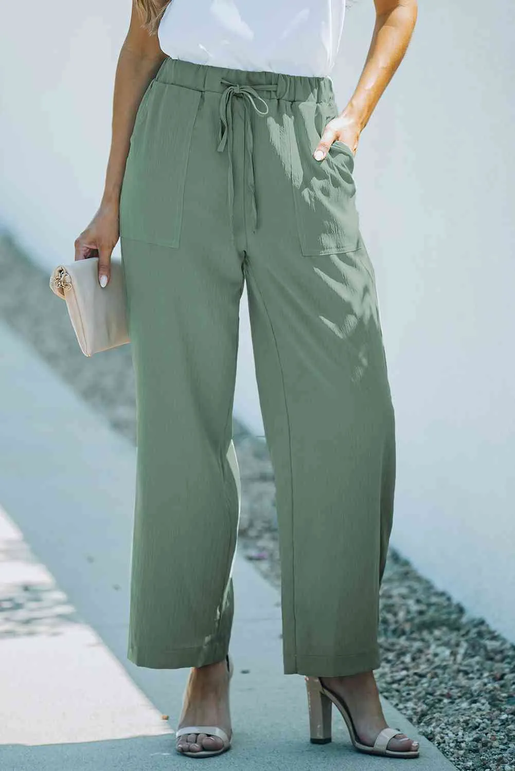 5 Elegant Drawstring Crinkle Wide Leg Pants (S - 2X)