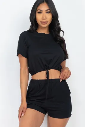 Adjustable Front Tied Crop Top & Shorts Casual Summer Sets