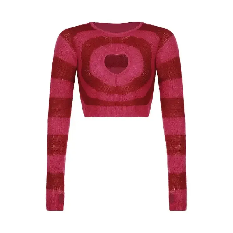 Aesthetic Heart Striped Y2k Long Sleeve Sweatshirt