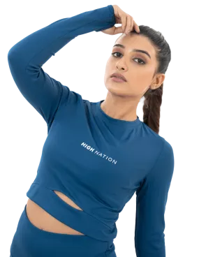 Airforce Blue Thumbhole Crop Top