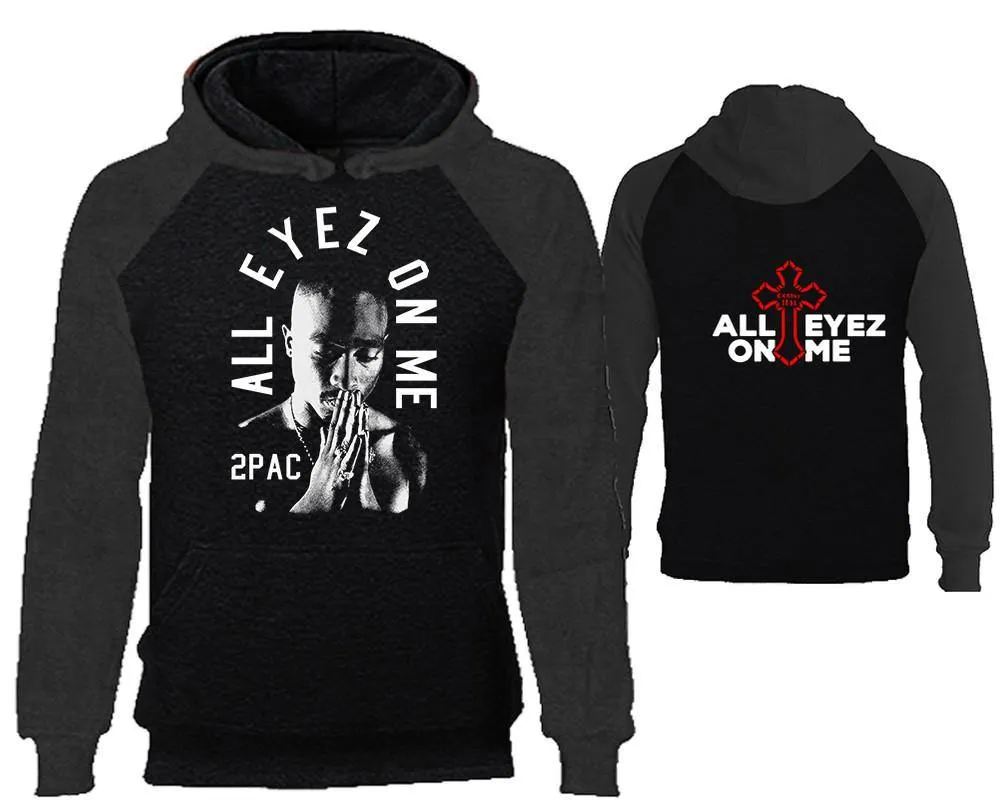 All Eyes On Me Raglan Hoodie with Extendend Back Design, Hip-Hop R&B Inspired Hoodie