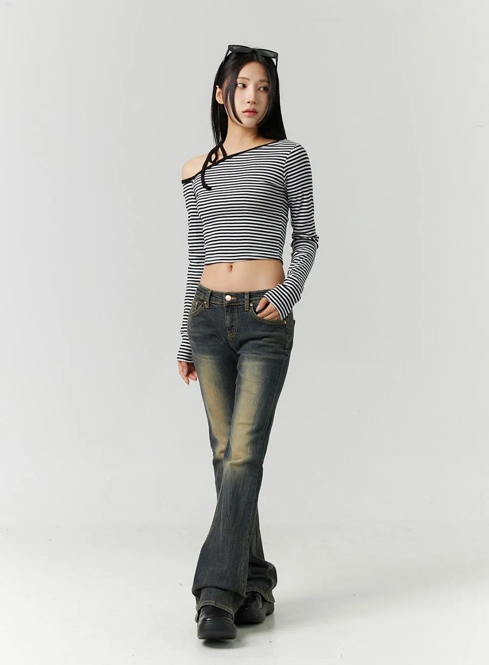 Asymmetrical Stripe Crop Top CN328