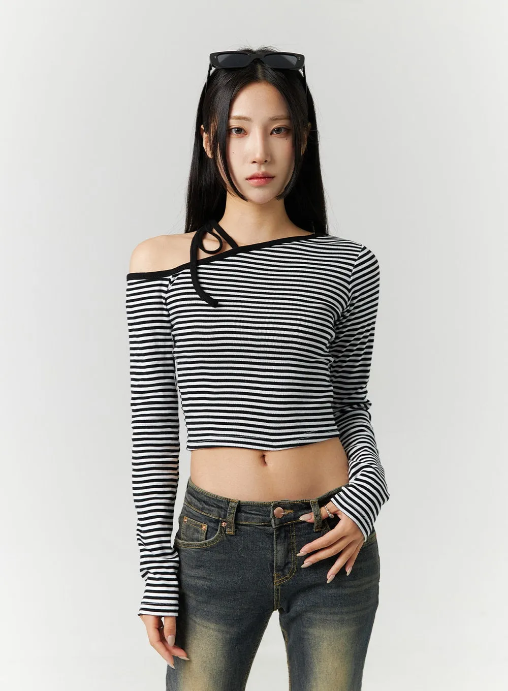 Asymmetrical Stripe Crop Top CN328