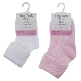 Baby Girls 3 Pack Plain Turn Over Socks (0-0, 0-2.5, 3-5.5) 44B076