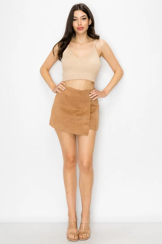 Beige Knit V-Neck Sleeveless Top