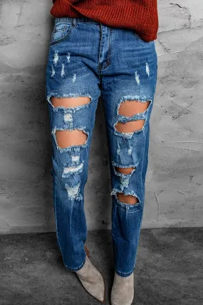 Blue Distressed Ripped Jeans