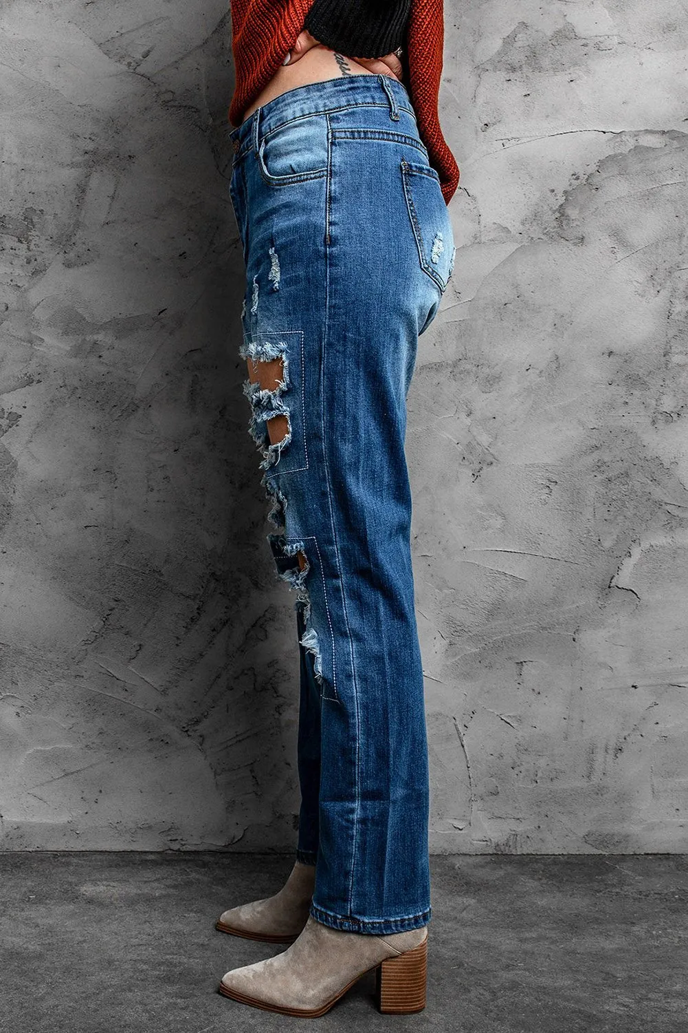 Blue Distressed Ripped Jeans