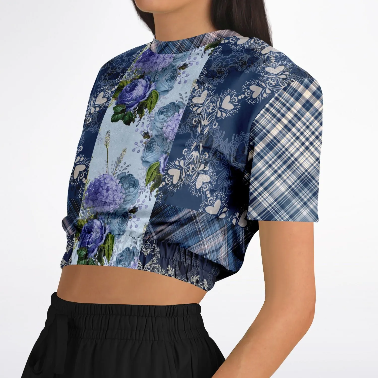 Blue Mystic Short Sleeve Cropped Eco-Poly Sweater