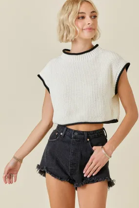 Boxy Sweater Top w Contrast Detail