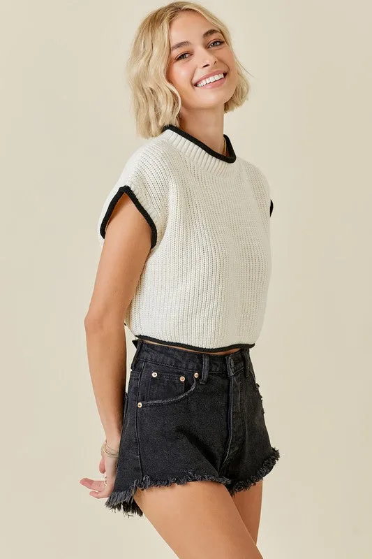 Boxy Sweater Top w Contrast Detail