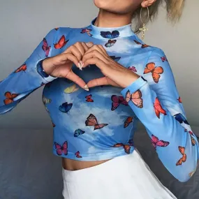 Butterfly Long-Sleeved Crop Top 🦋