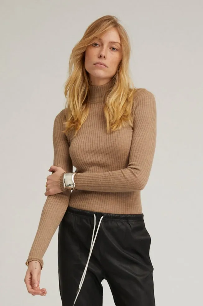 Camel Cashmere Mock Neck