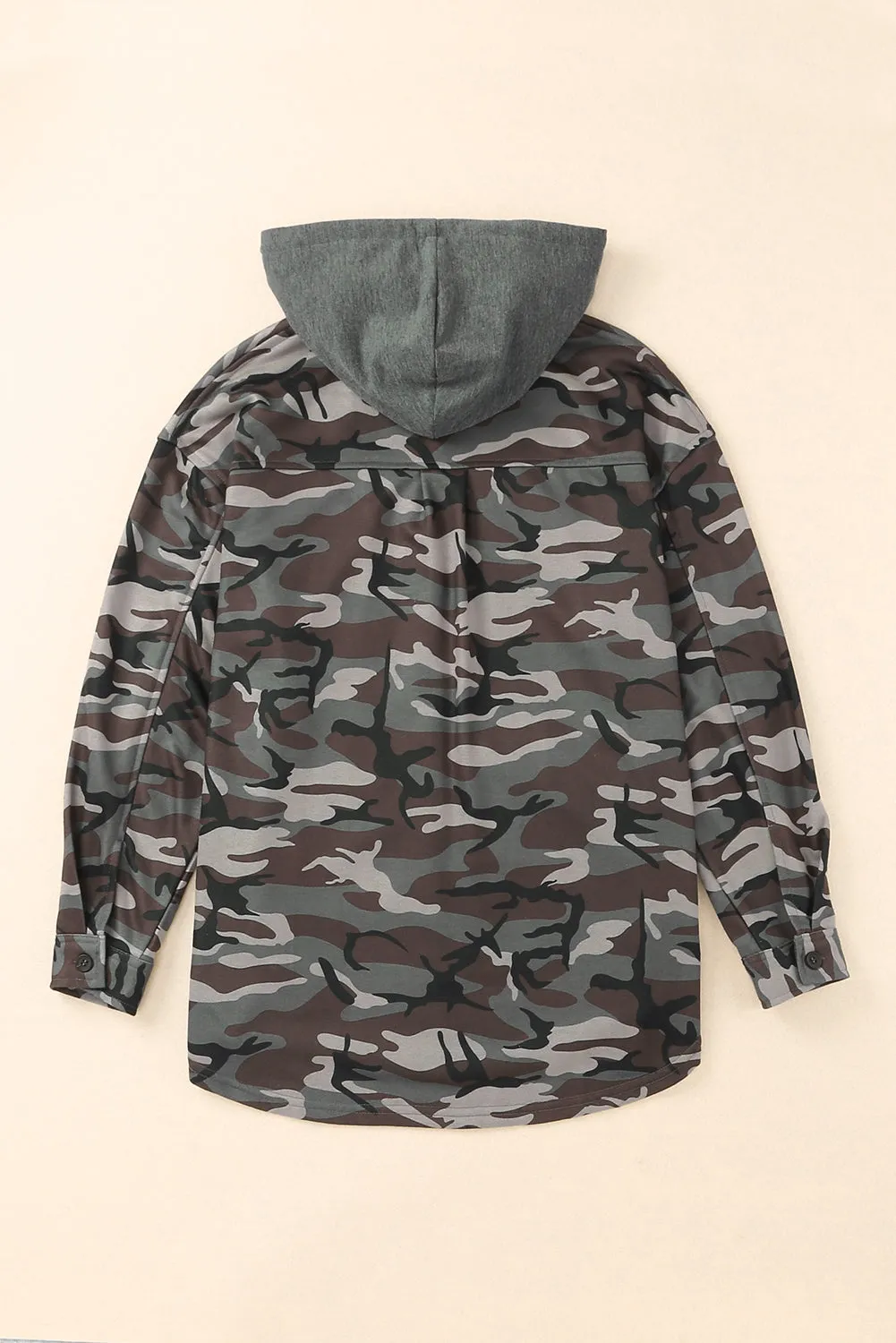 Camo Print Button up Green Hooded Jacket