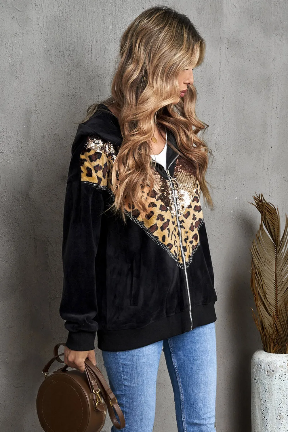 Chevron Hooded Zip up Jacket