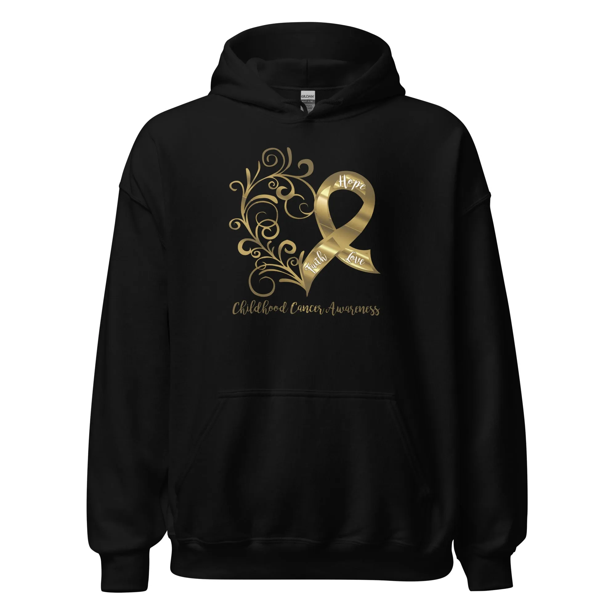 Childhood Cancer Awareness Heart Adult Size Hoodie (Several Colors Available)