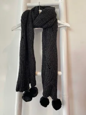 Chunky Cable Pom Pom Scarf Charcoal