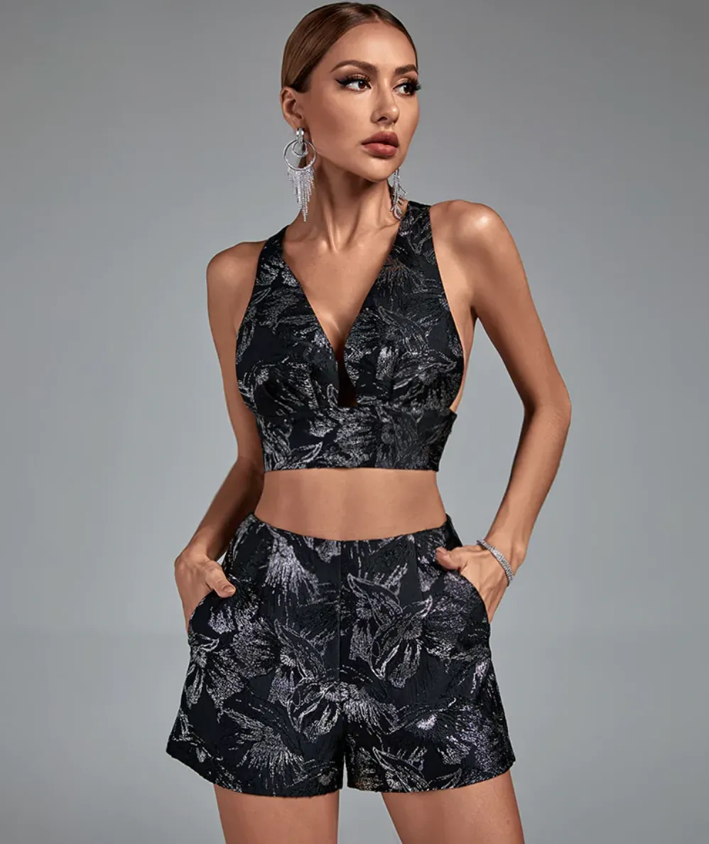 CLEMENTINA  Plunge Neckline Shorts Suit