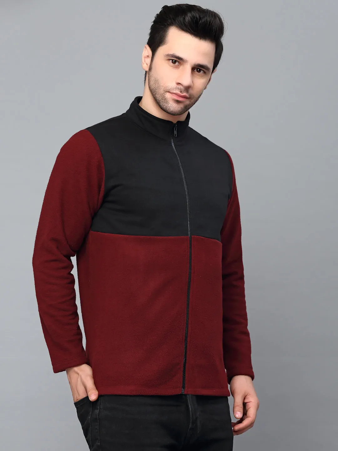 Color Blocked High Neck Polar Fleece Jacket