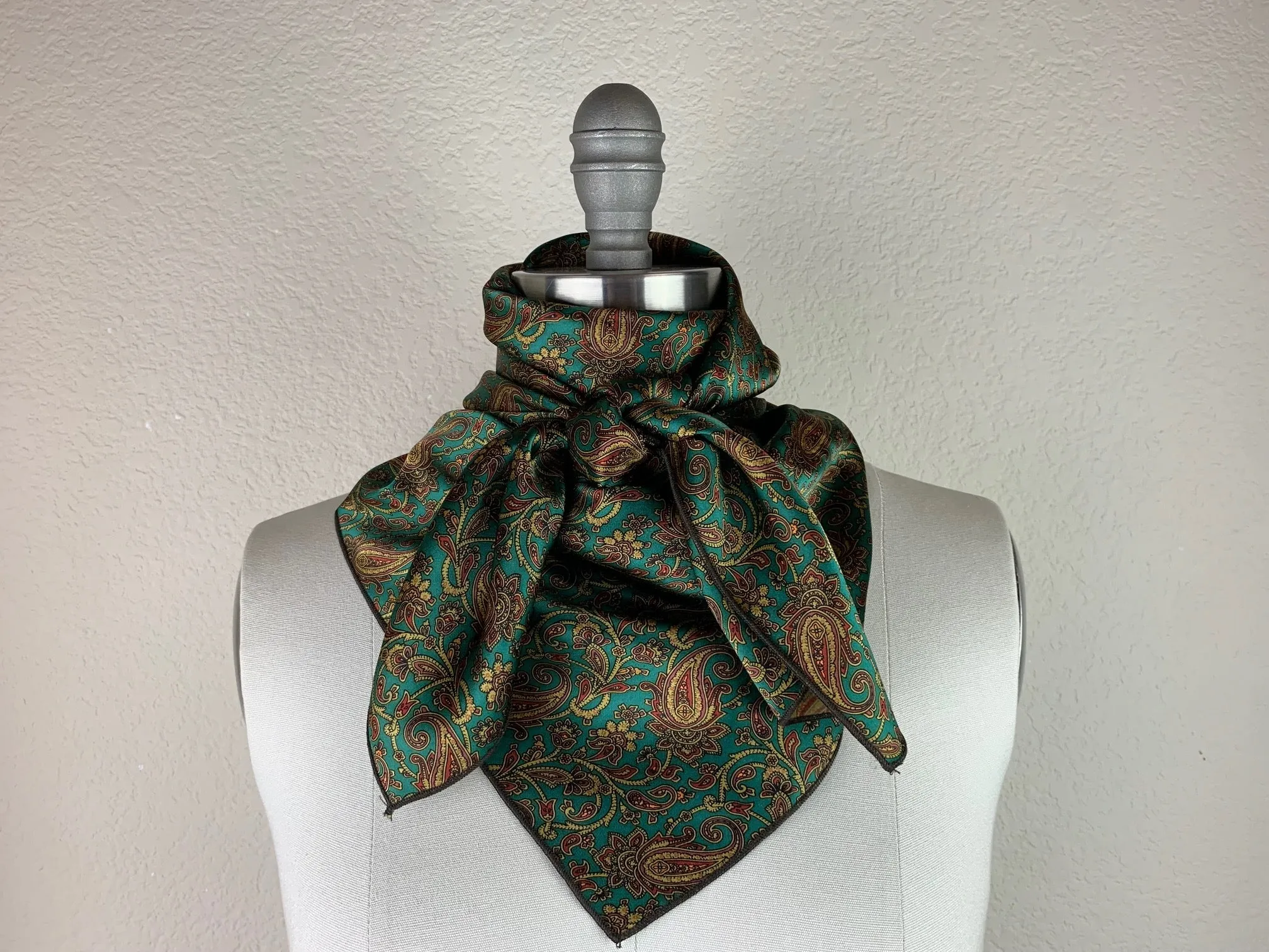 CR Teal and Tan Paisley Silk Scarf