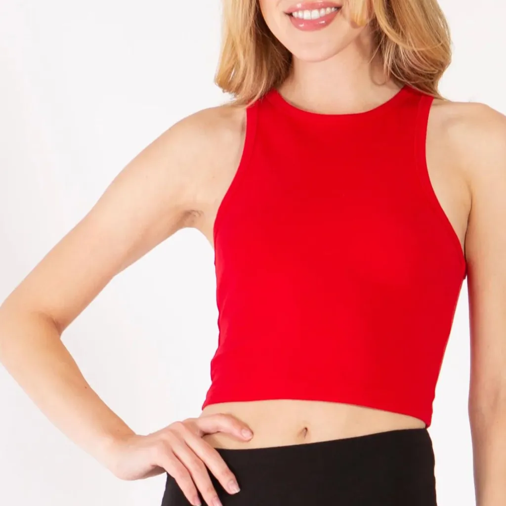 Cropped High Neck Tank Top