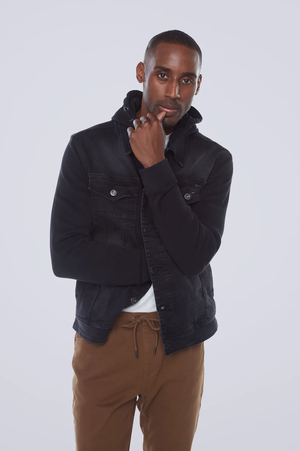 Denim Hybrid Hoodie Jacket - Vintage Black