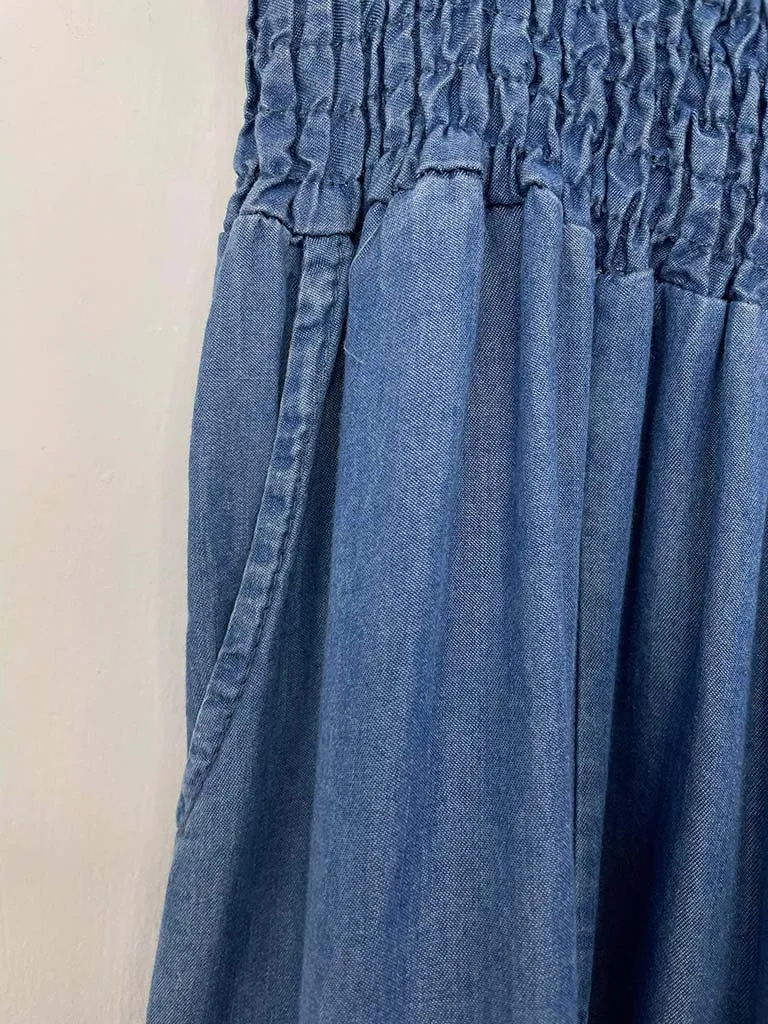 Denim Look Palazzo Trousers - Blue