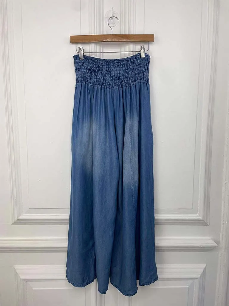 Denim Look Palazzo Trousers - Blue