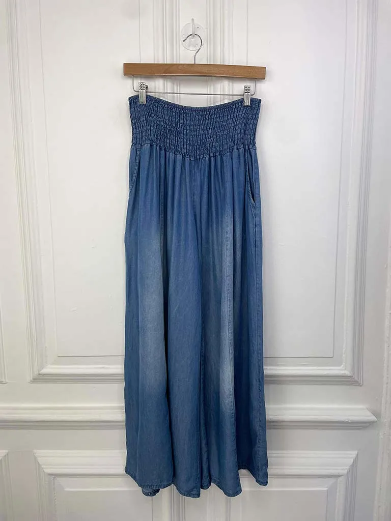 Denim Look Palazzo Trousers - Blue