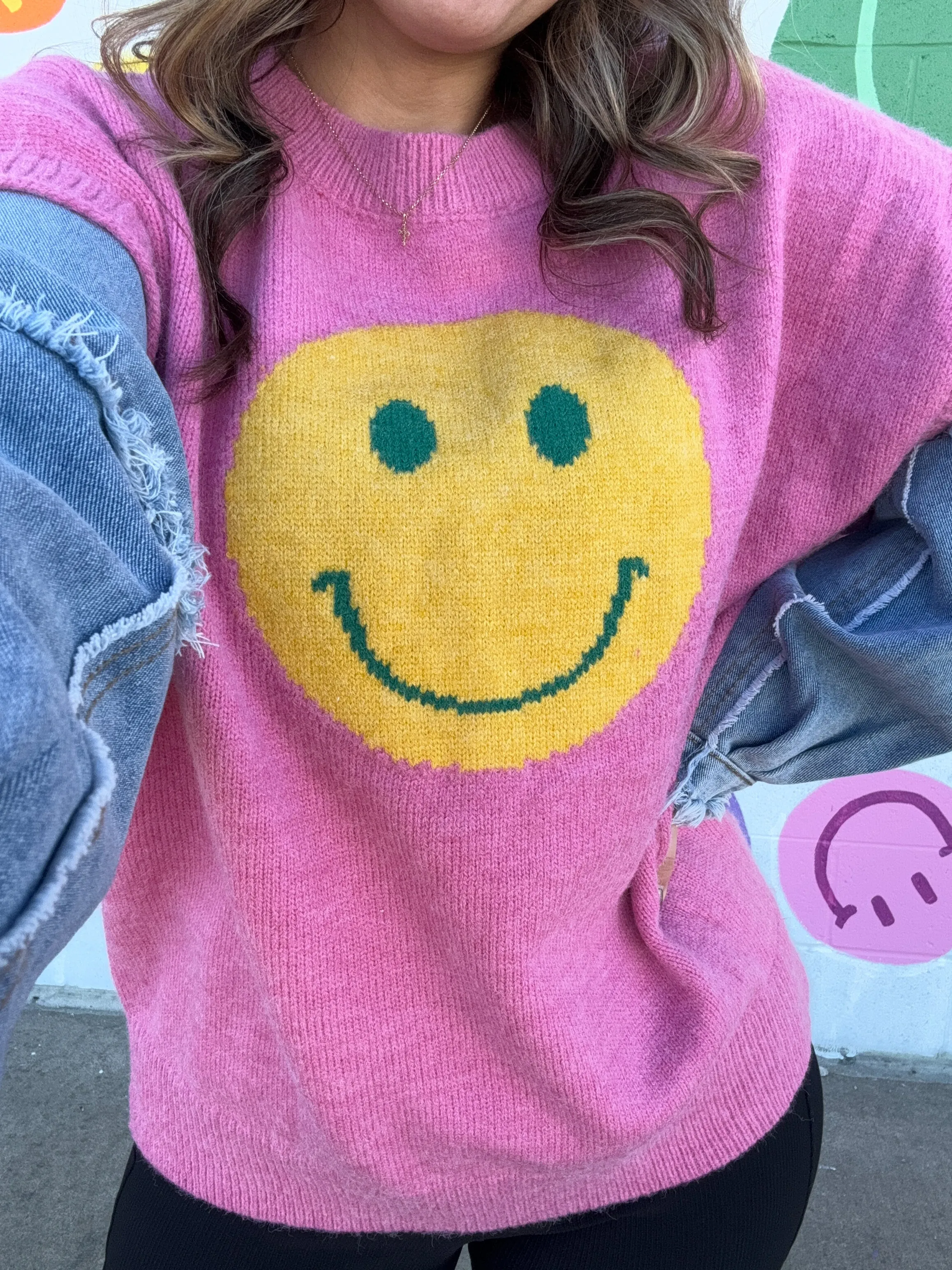 Denim Smiley Sweater