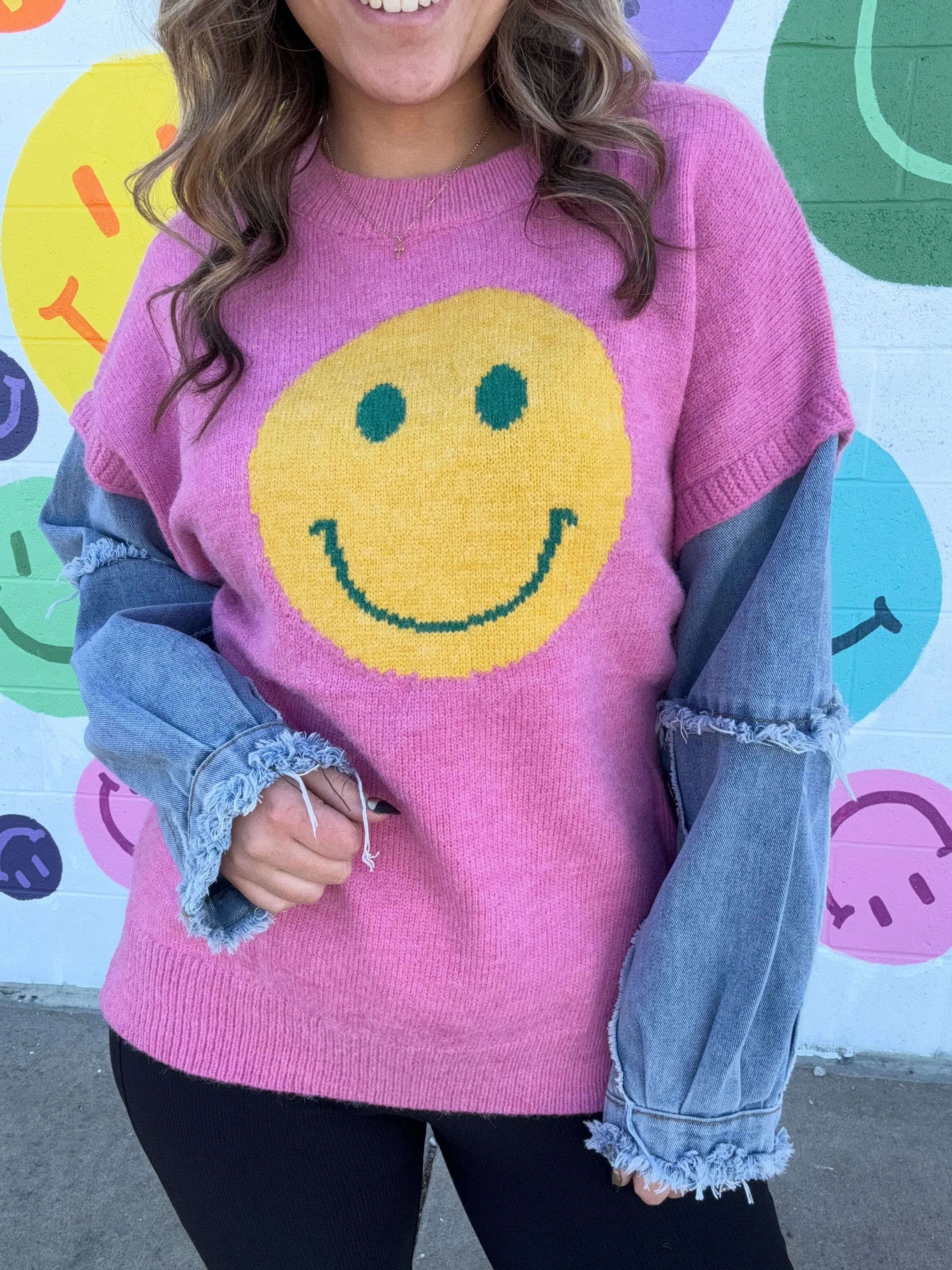 Denim Smiley Sweater