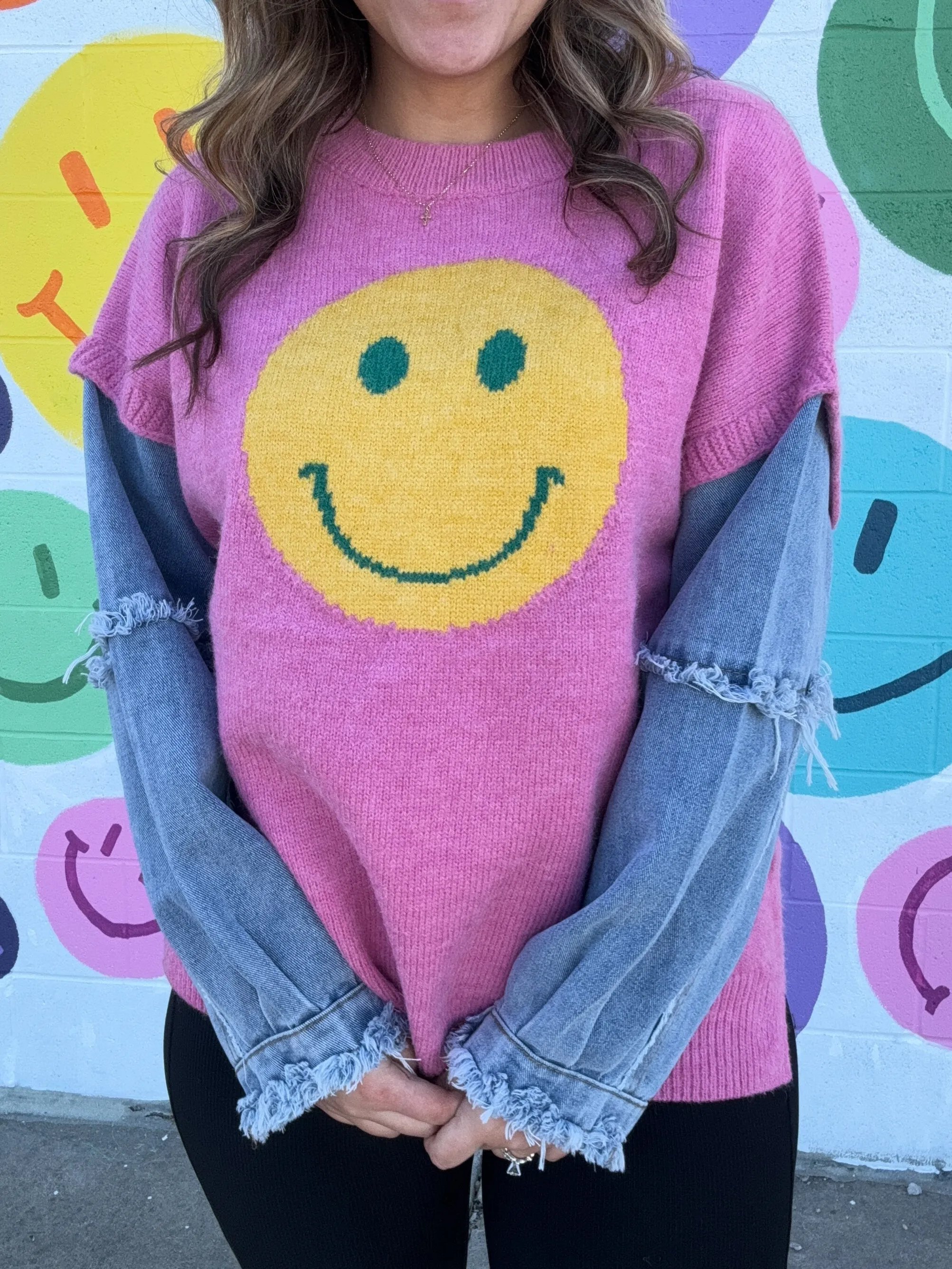 Denim Smiley Sweater