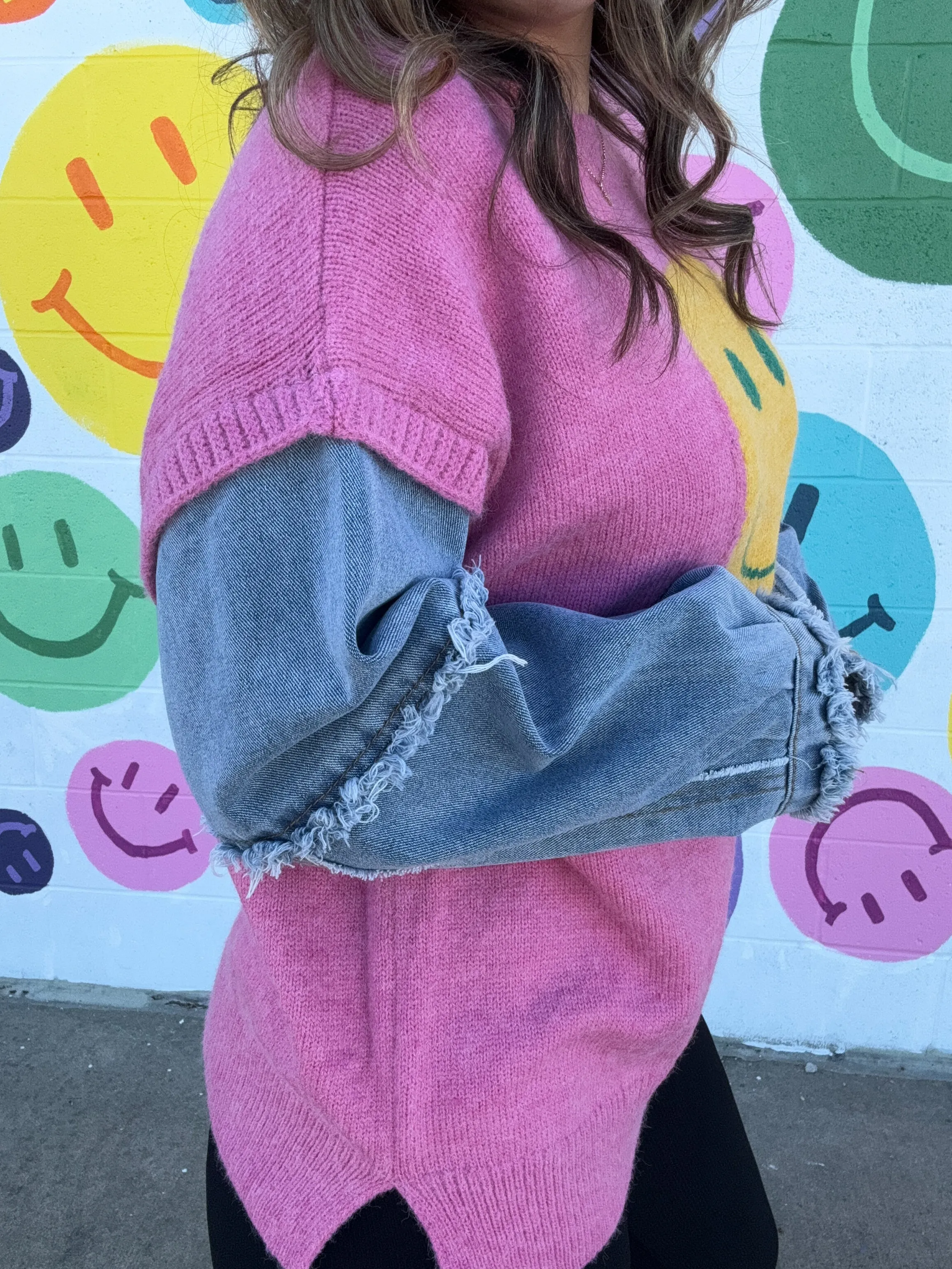 Denim Smiley Sweater