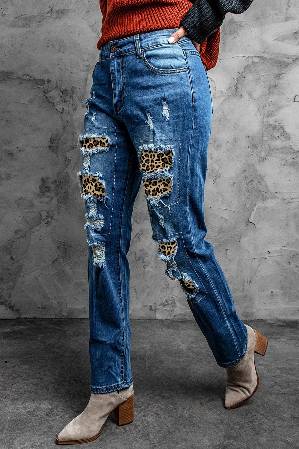 Distressed Leopard Jeans