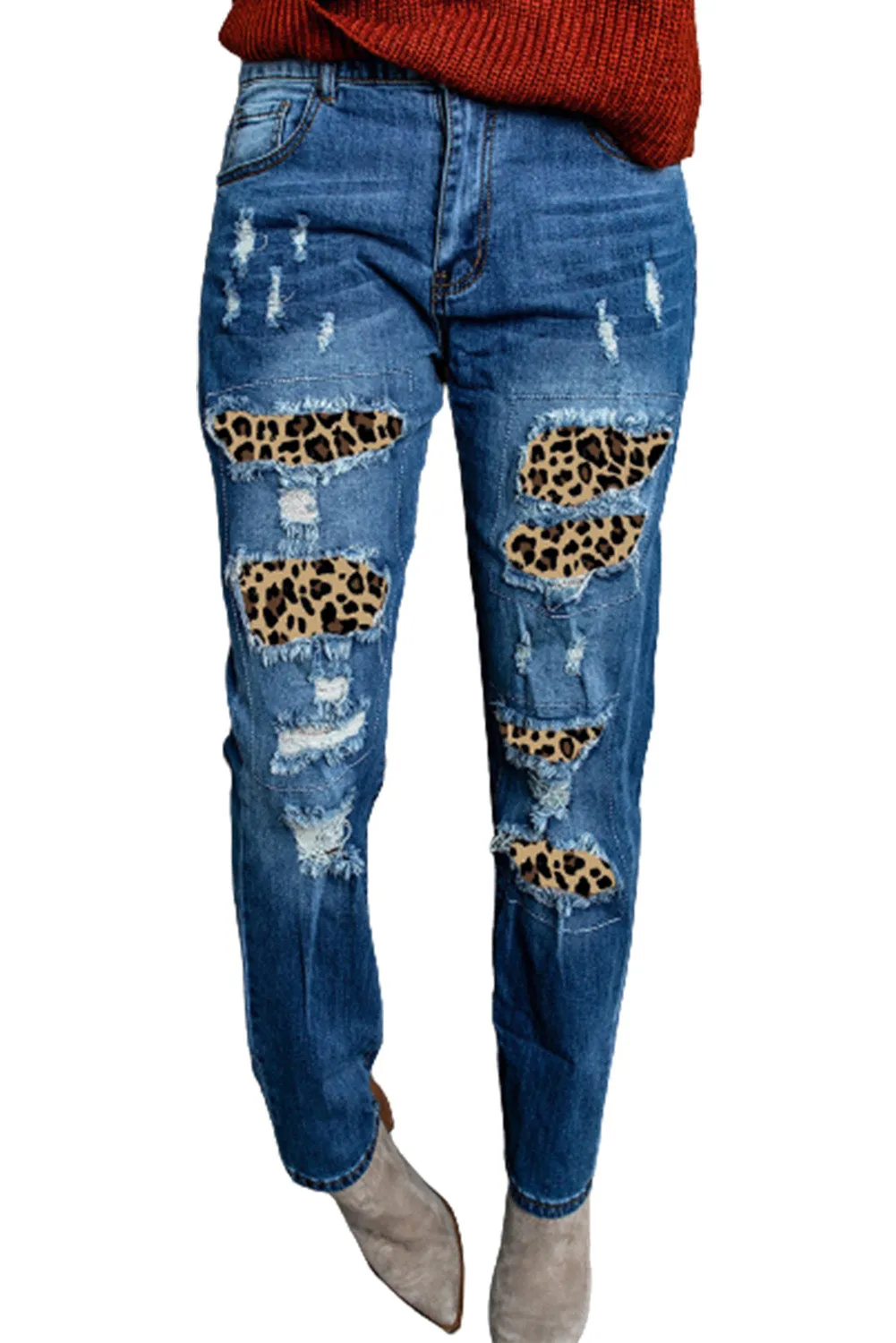 Distressed Leopard Jeans