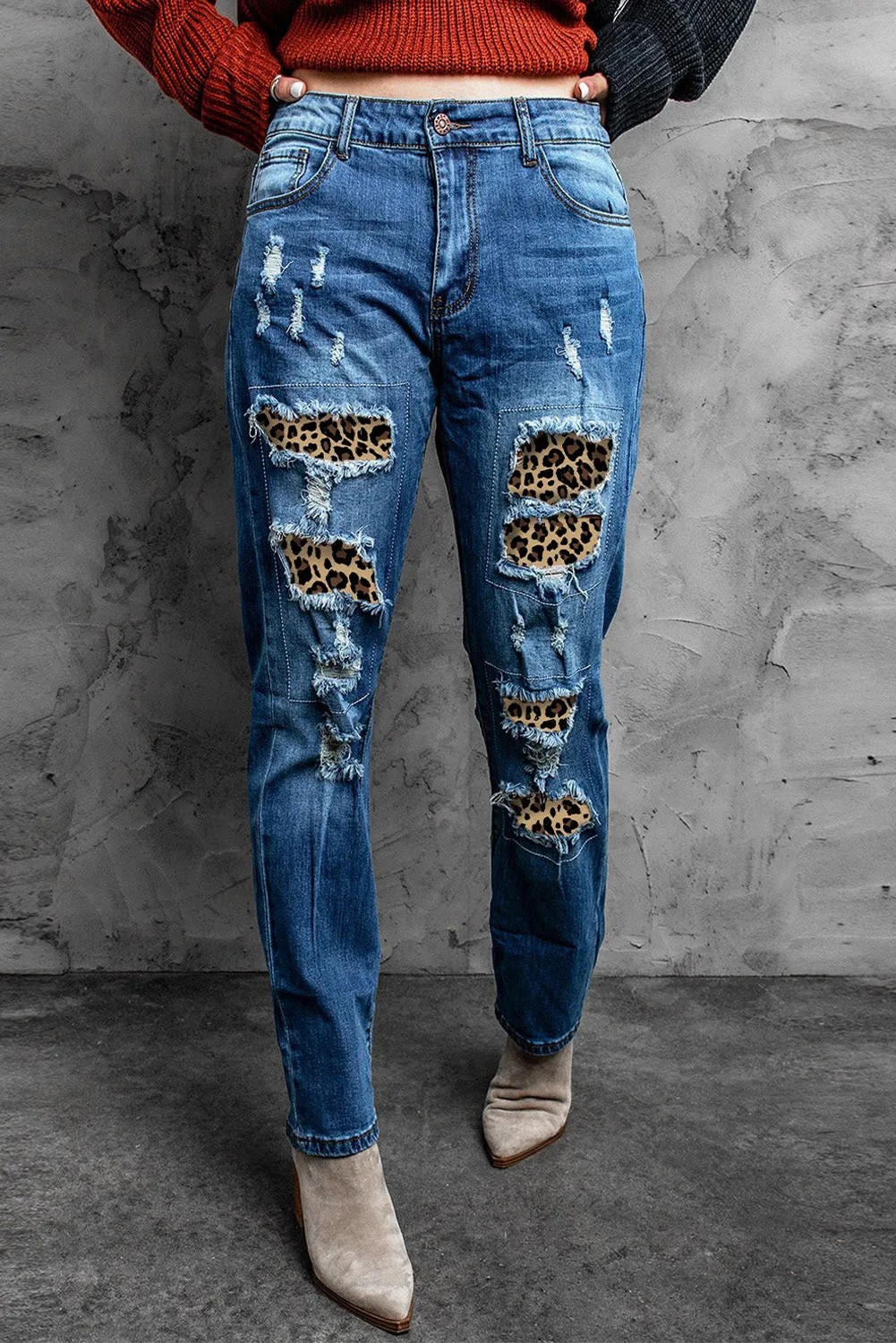 Distressed Leopard Jeans