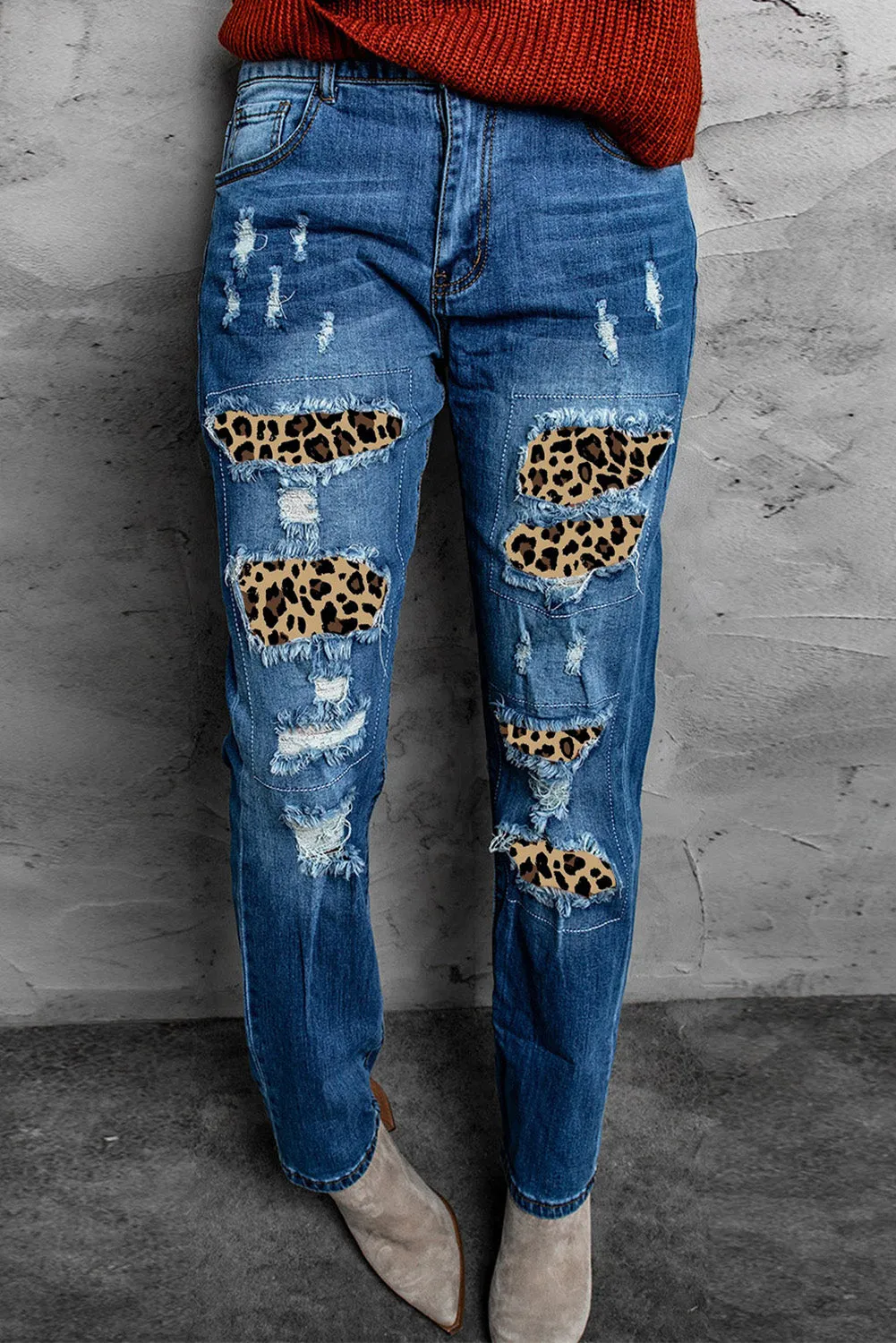 Distressed Leopard Jeans