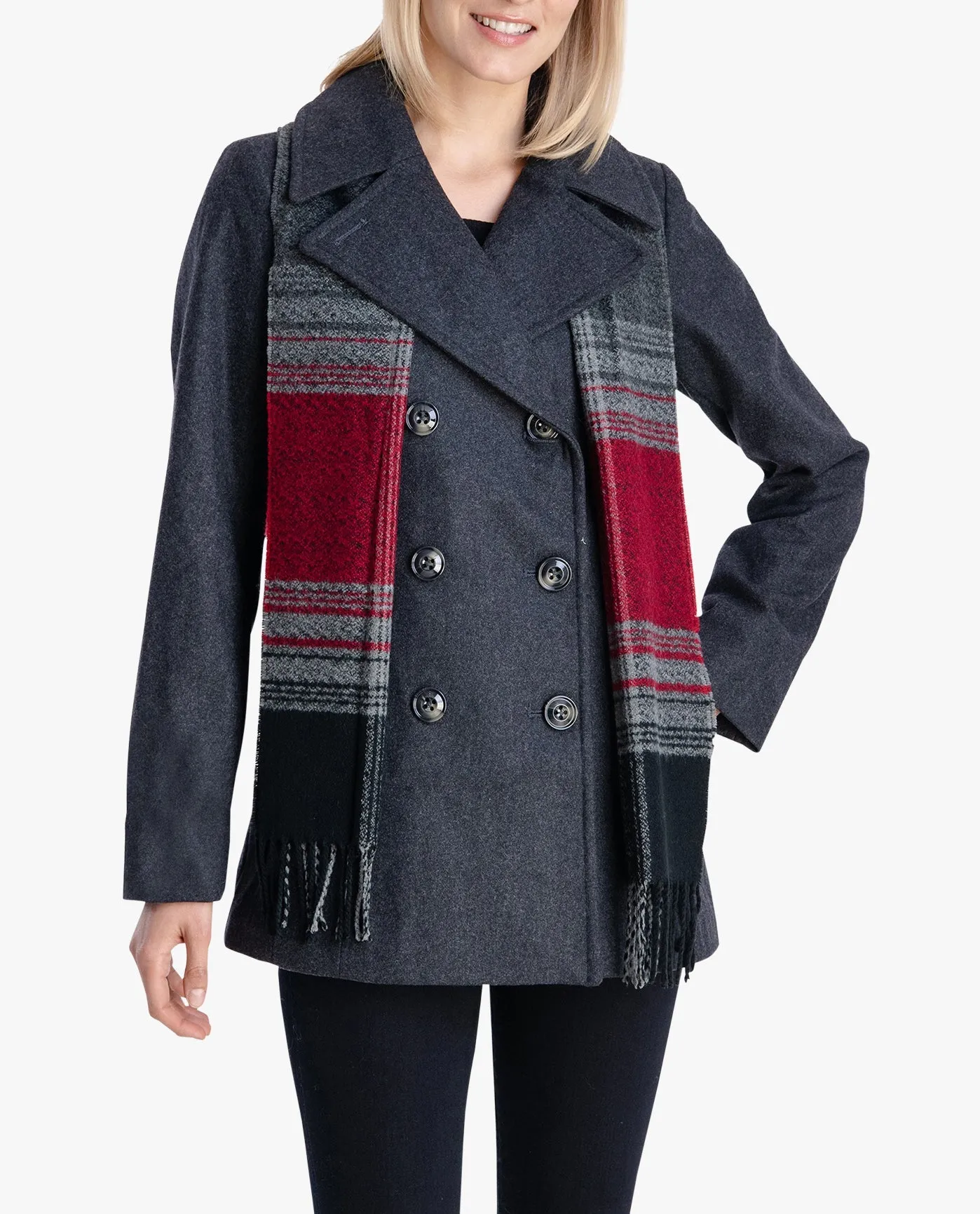 DOUBLE BREASTED PEACOAT WITH SCARF