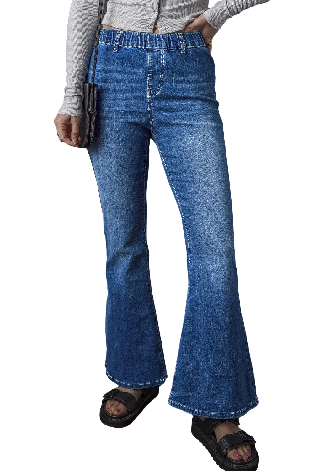 Elastic High Waist Flare Jeans