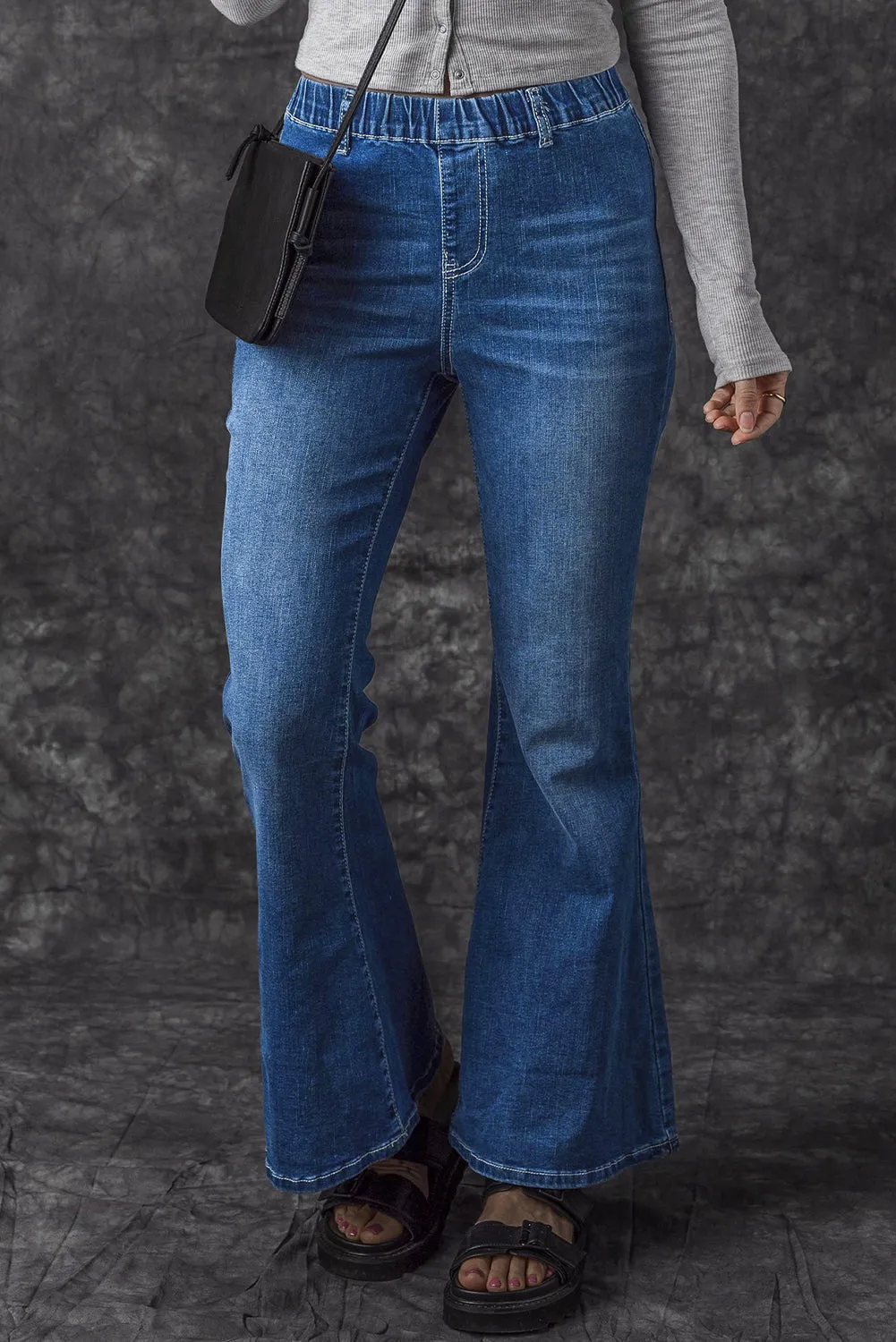 Elastic High Waist Flare Jeans